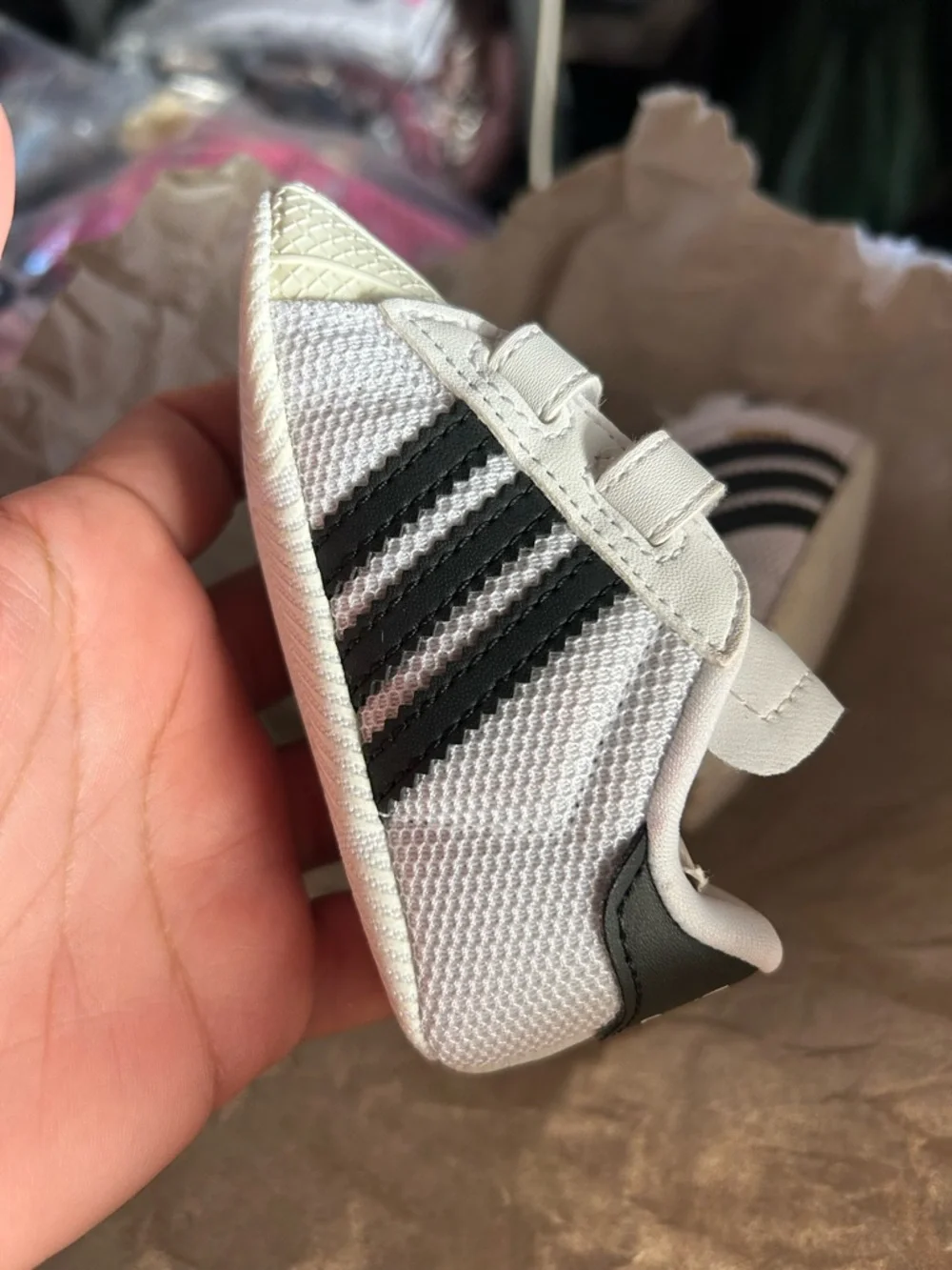 adidas White and Black Baby Superstar Crib Sneakers
